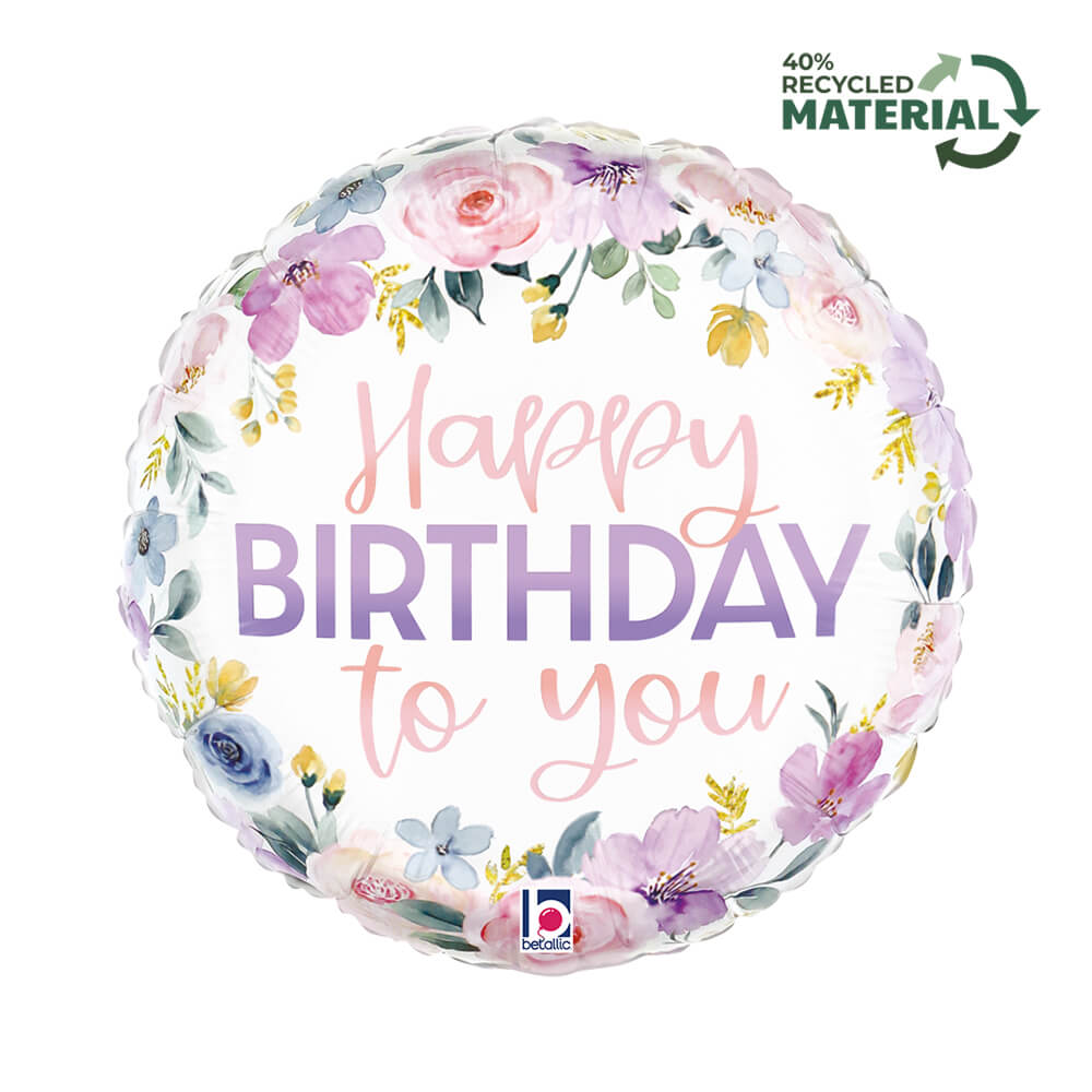 18" Floral Watercolor Birthday Foil Balloon