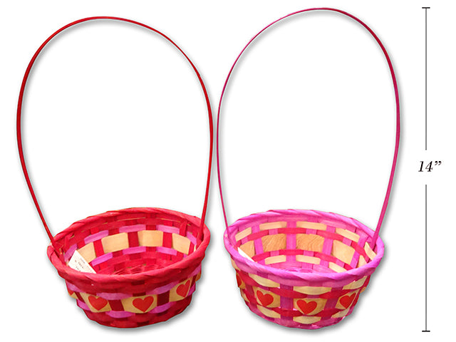 Round Printed Heart Bamboo Basket