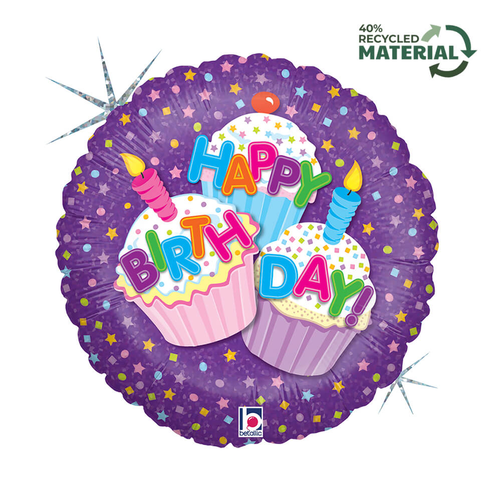 18" Happy Birthday Cupcake Foil Balloon