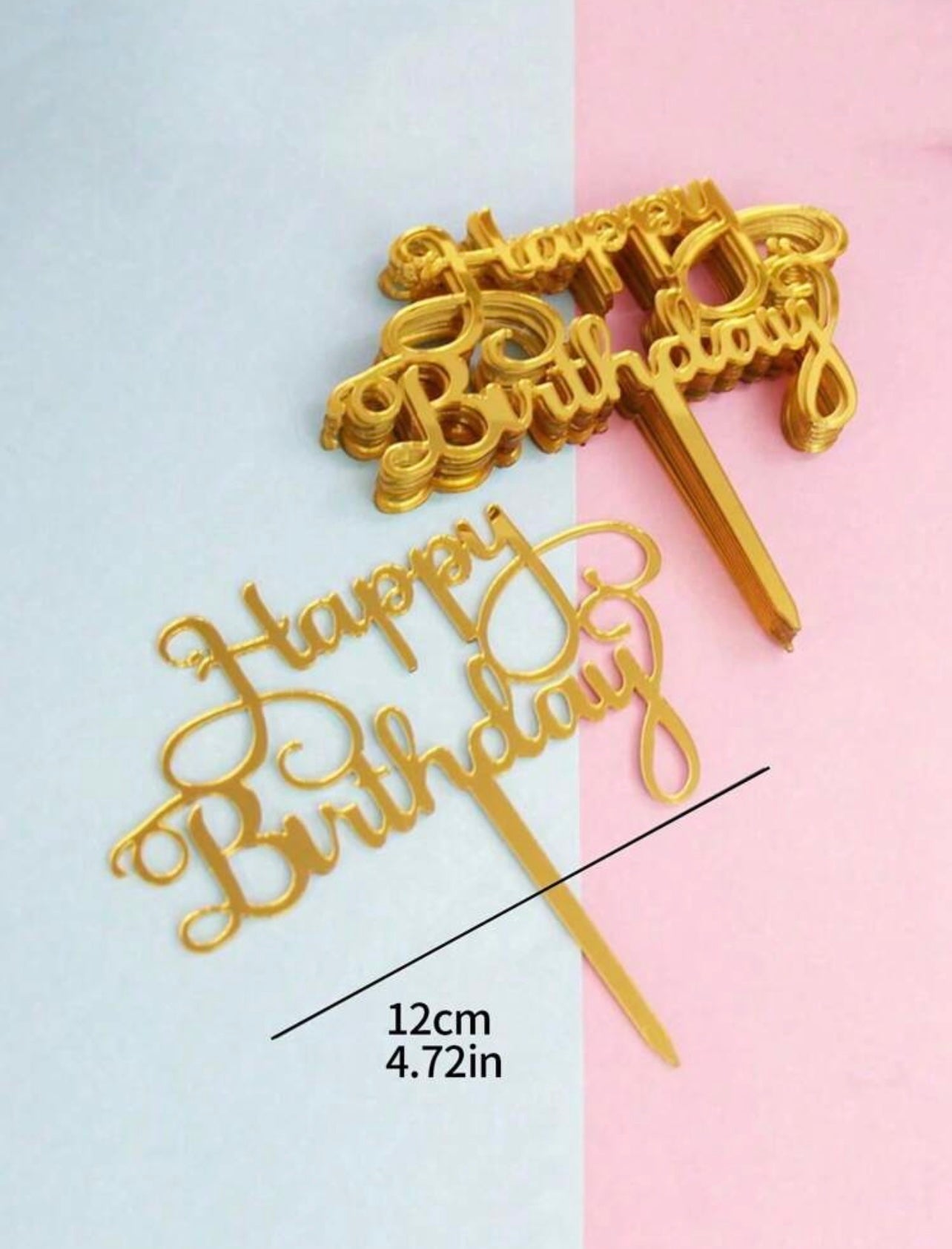 4.5” Metallic Gold Happy Birthday Cake Topper