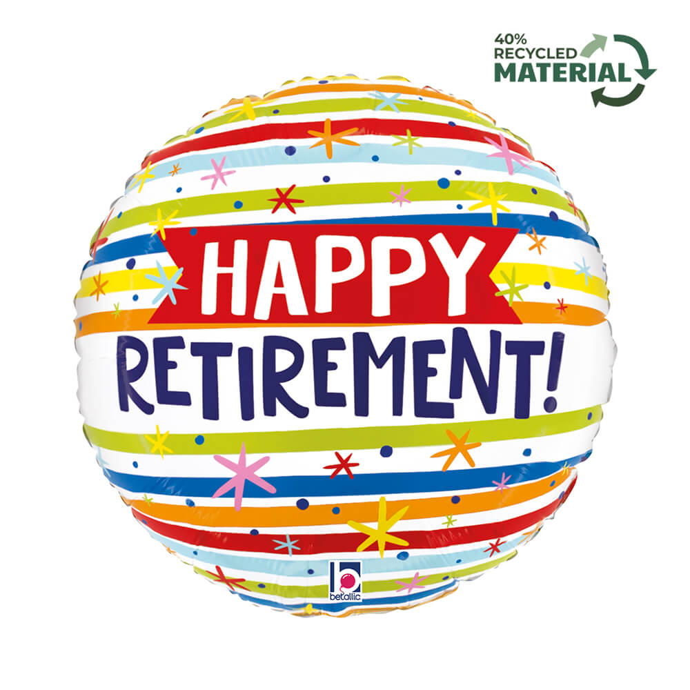 18" Happy Retirement Stripes Foil Balloon