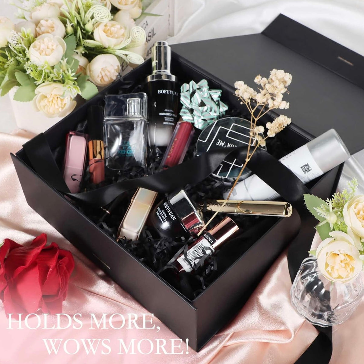 Premium Black Folding Gift Box w/ Satin Ribbon (Large)