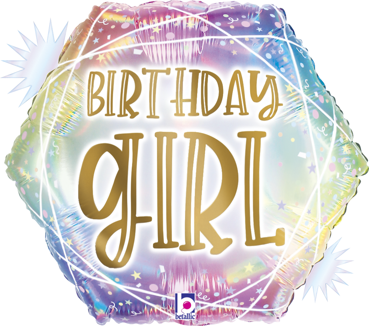 18" Opal Pastel Geo Birthday Girl Foil Balloon