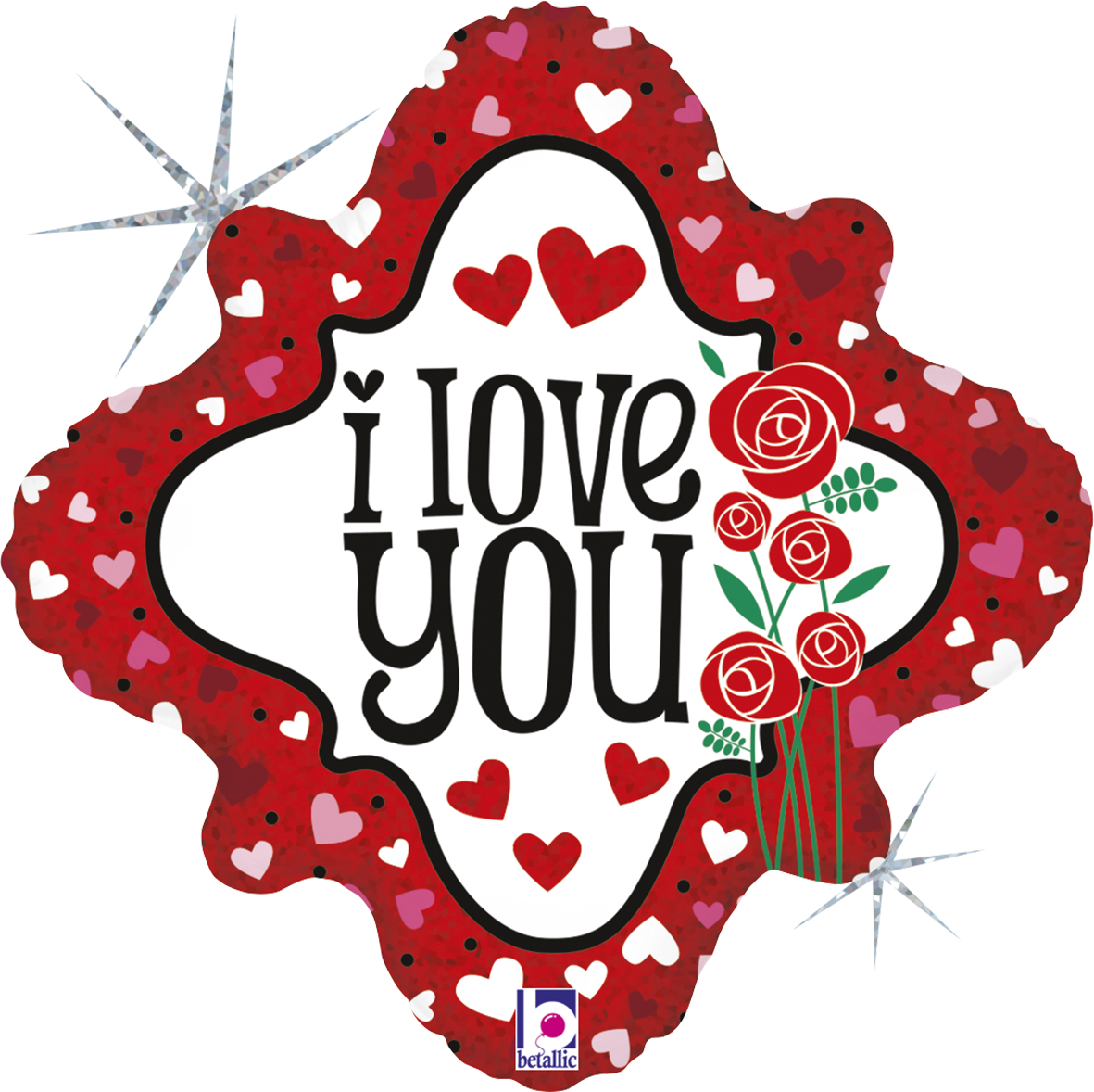18" Diamond I Love You Hearts & Roses Foil Balloon