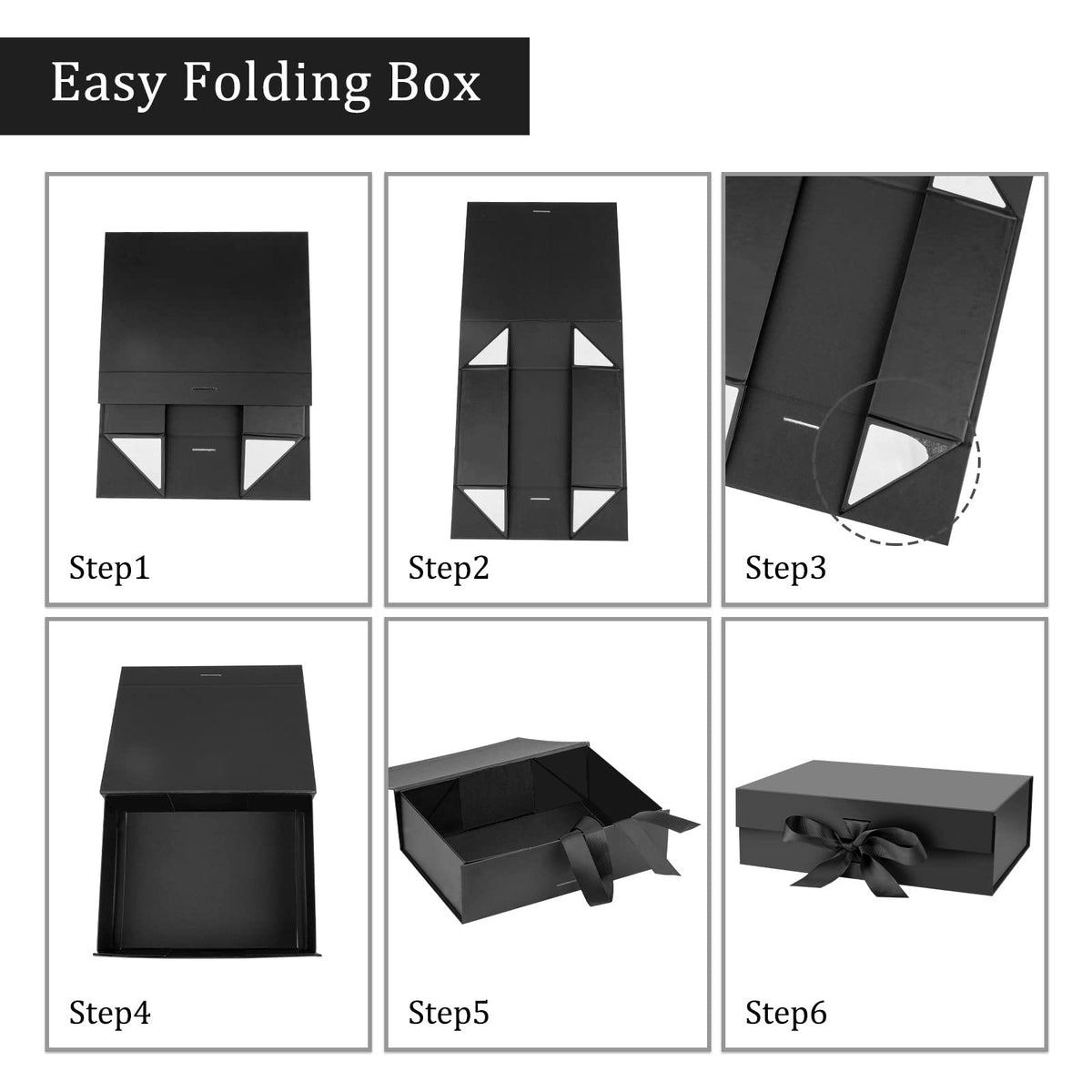 Premium Black Folding Gift Box w/ Satin Ribbon (Large)