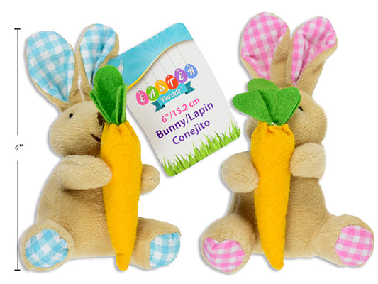 6” Easter Fabric Bunny Plush Toy (holding carrot)