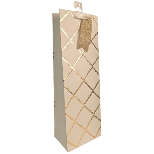 Diamond Embossed White Paper Bottle Bags