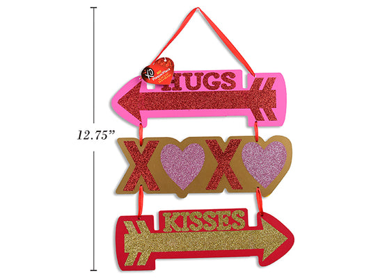 Valentine Directional Glitter Plaque w/ Satin Hanger