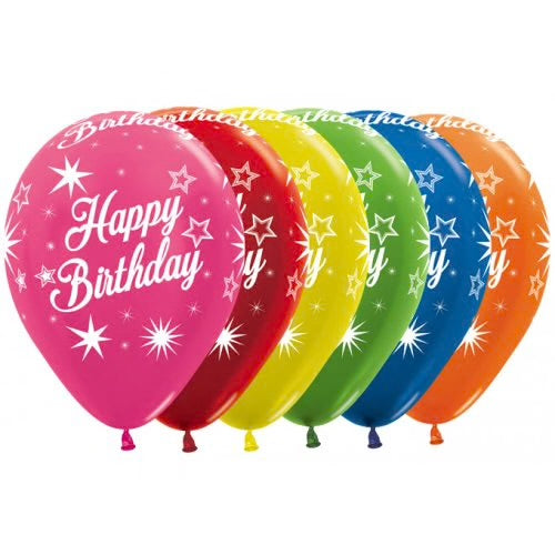 Metallic Assorted Birthday Sparkles Round Latex Balloon
