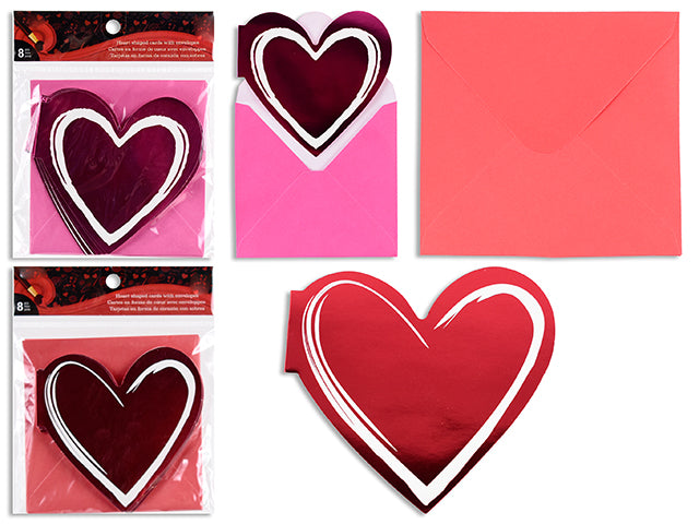 Foil Heart Shape Cards w/ Envelopes (8 pcs)