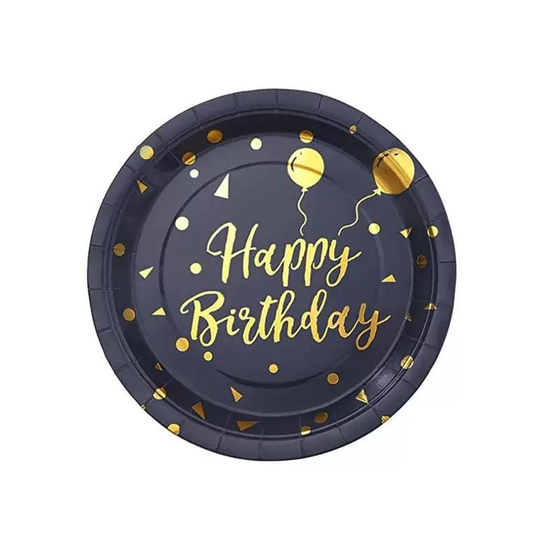 50pc Black & Gold Birthday Partyware Bundle