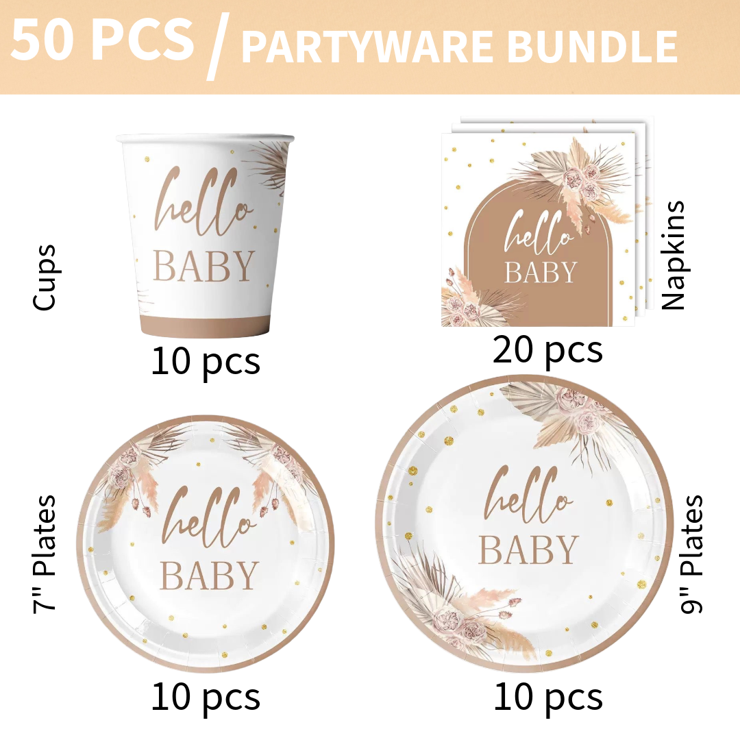 50pc Nude Hello Baby Partyware Bundle