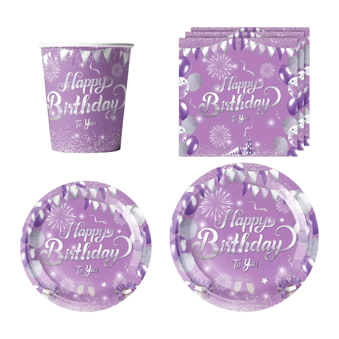50pc Purple Birthday Partyware Bundle