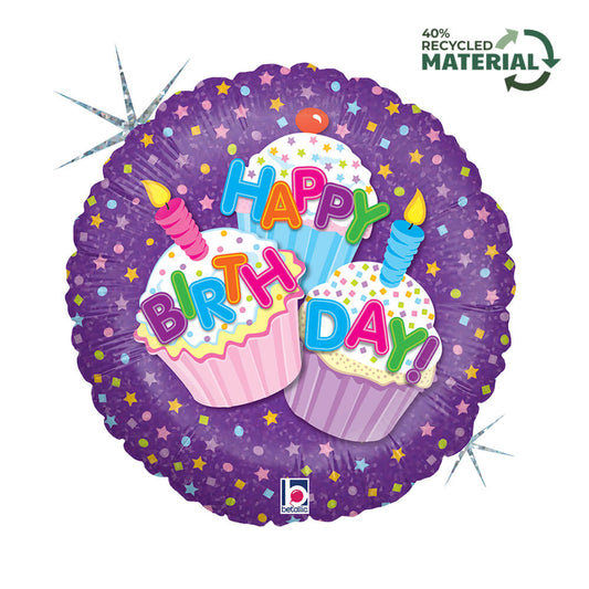 18" Happy Birthday Cupcake Foil Balloon