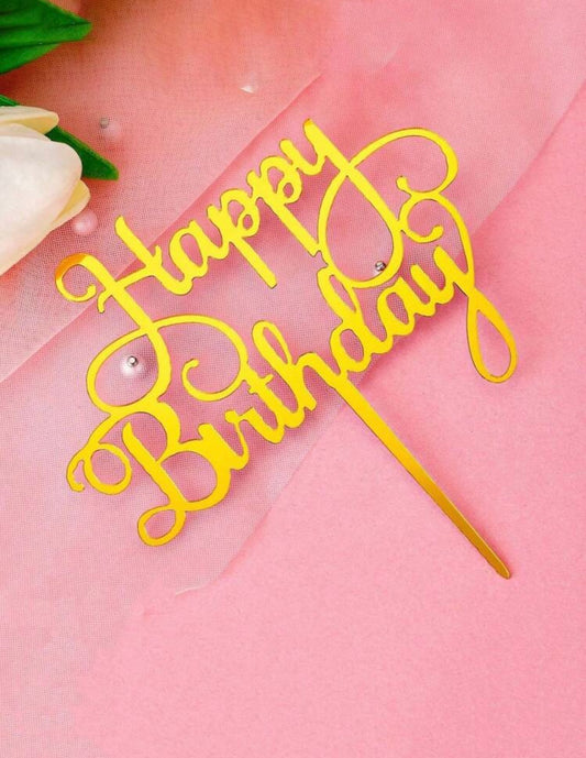 4.5” Metallic Gold Happy Birthday Cake Topper