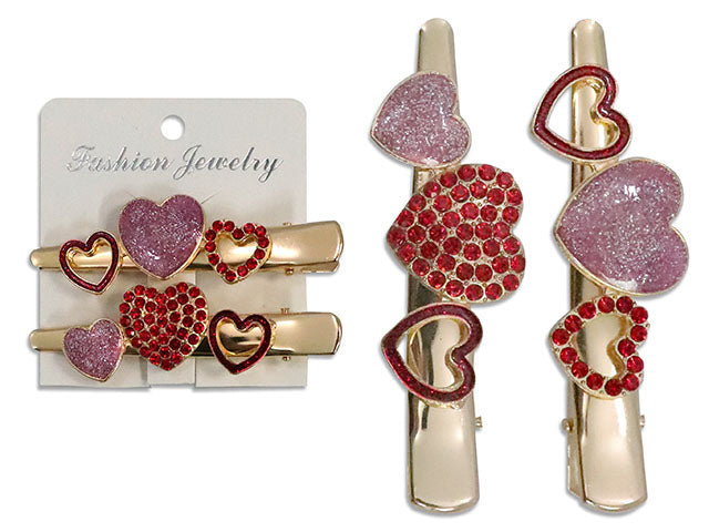 Jeweled Heart Metal Hair Clips (2 pcs)
