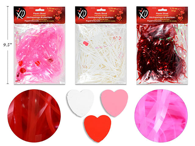Valentine Plastic Shredded Paper w/ Confetti Hearts