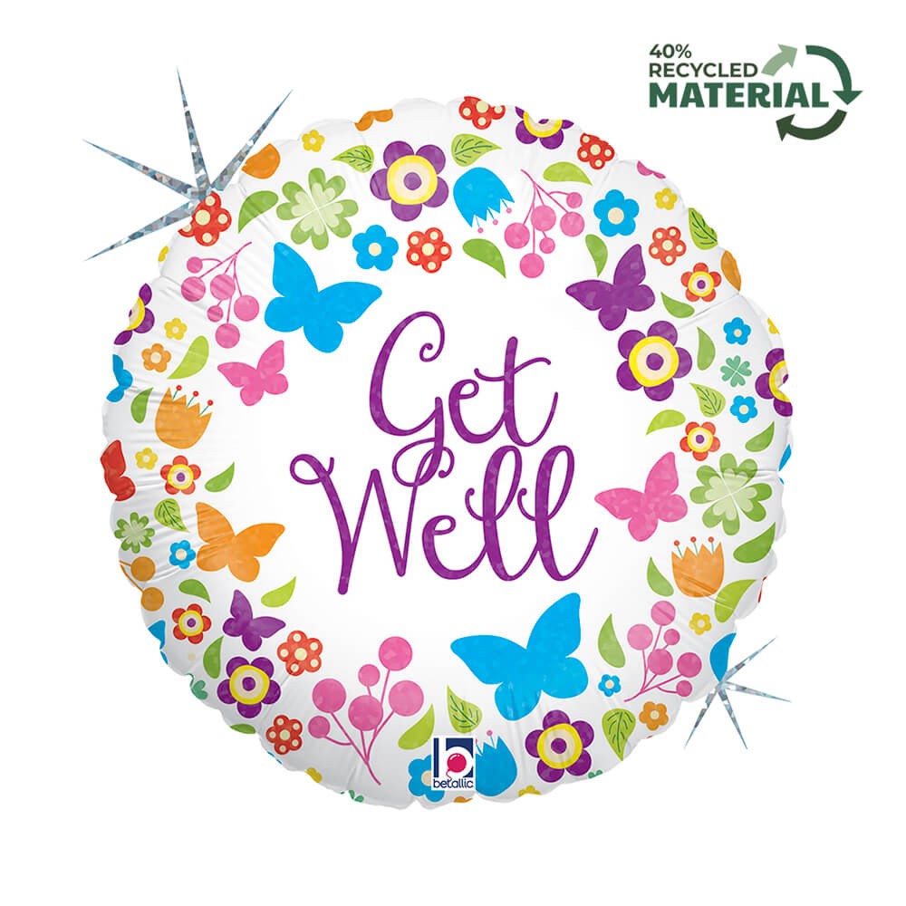 18" Butterflies & Flowers Get Well Foil Balloon