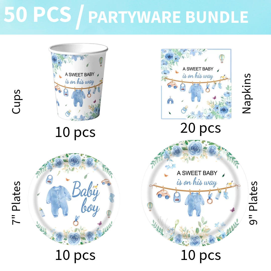 50pc Baby Boy Partyware Bundle
