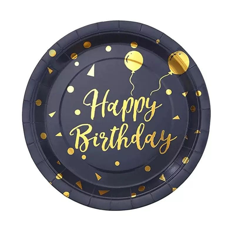 50pc Black & Gold Birthday Partyware Bundle