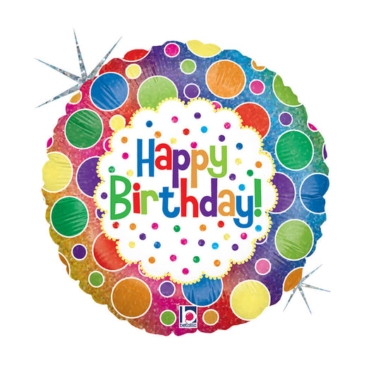 18" Rainbow Dots Birthday Foil Balloon