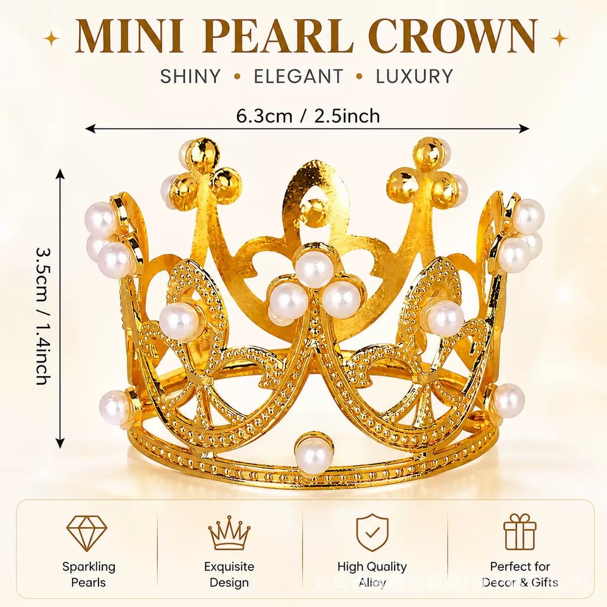 Mini Gold Crown Cake Topper (wh pearl)
