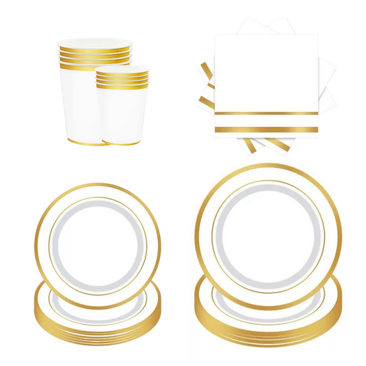 54pc Gold & White Partyware Bundle
