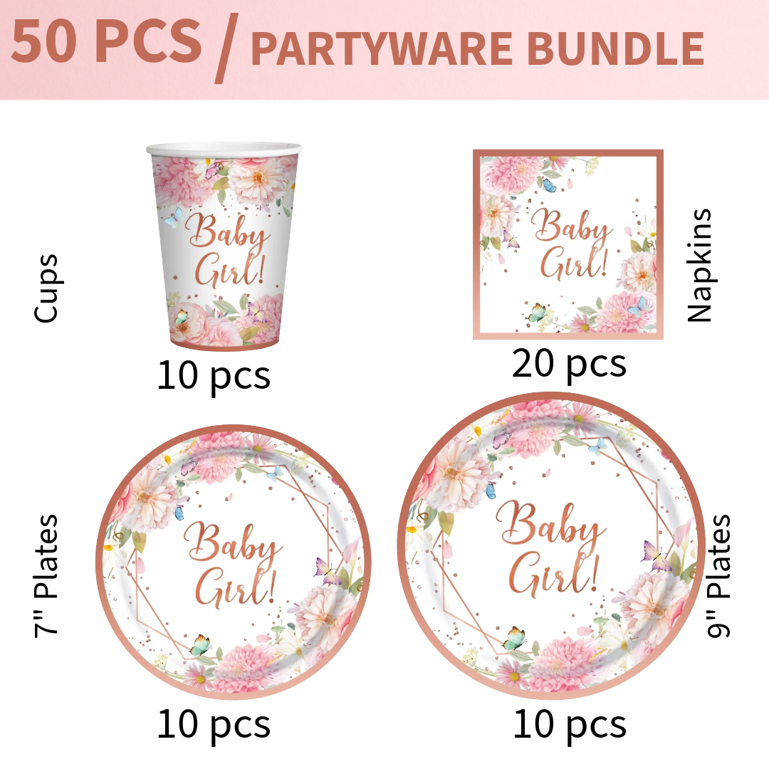 50pc Baby Girl Partyware Bundle