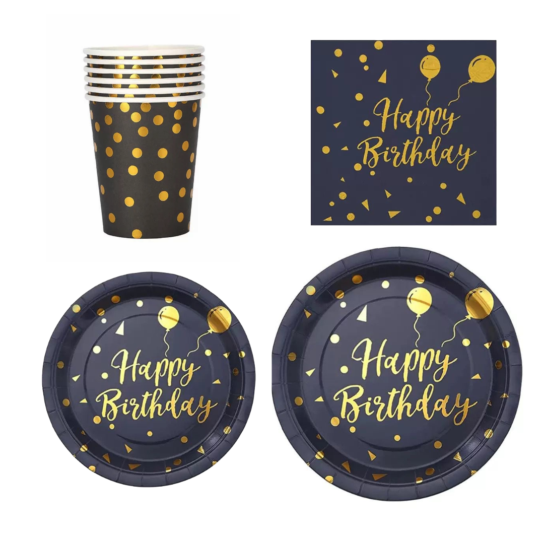 50pc Black & Gold Birthday Partyware Bundle