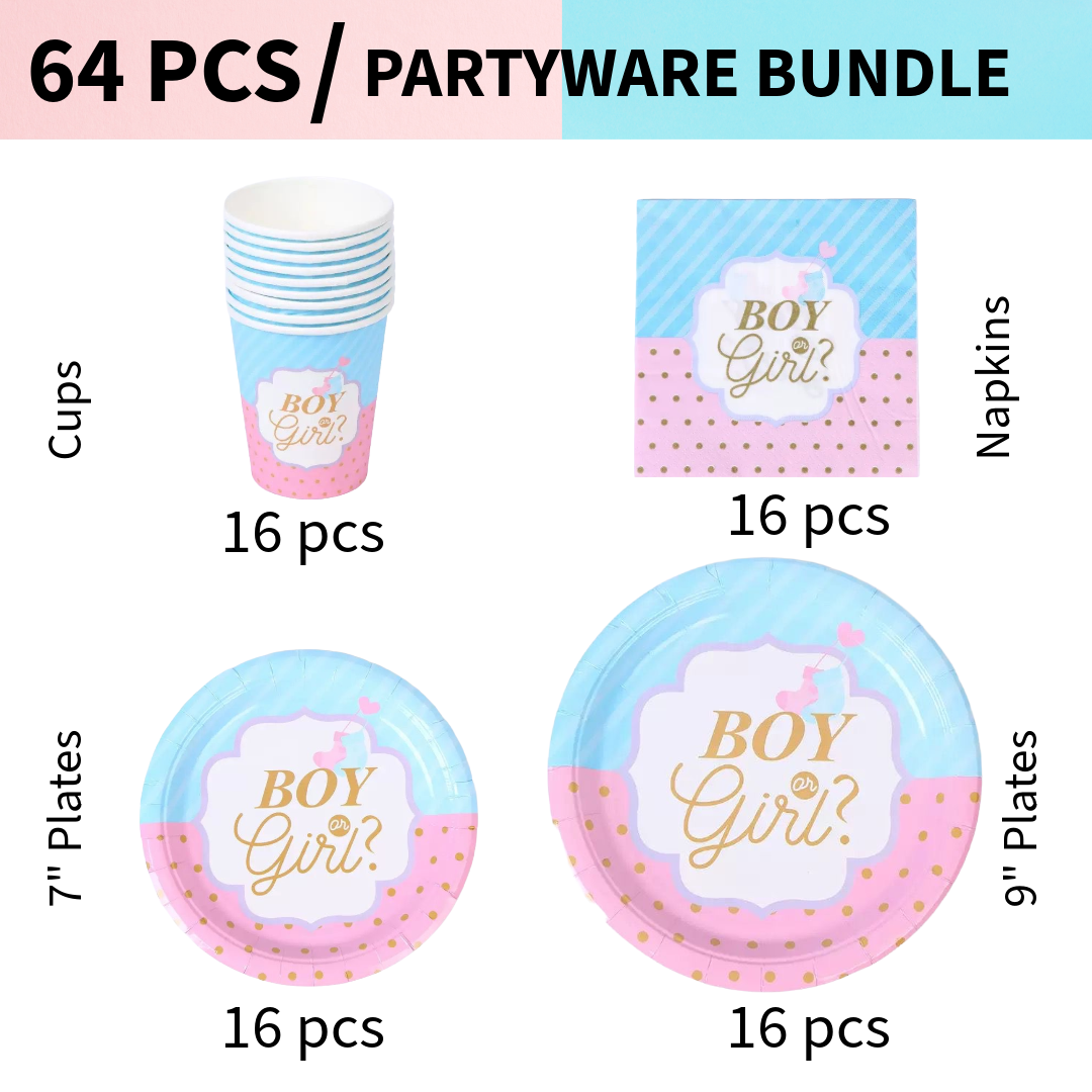64pcs Gender Reveal Partyware Bundle