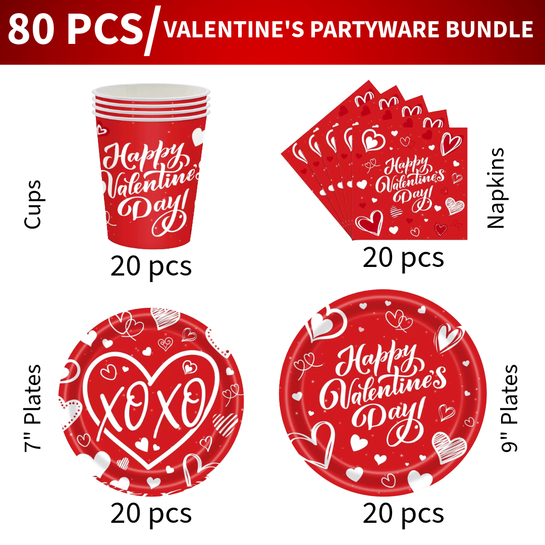 80 pcs Valentine’s Partyware Bundle