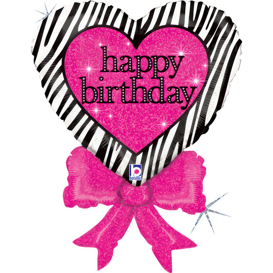 24" Birthday Zebra Heart Bow Foil Balloon