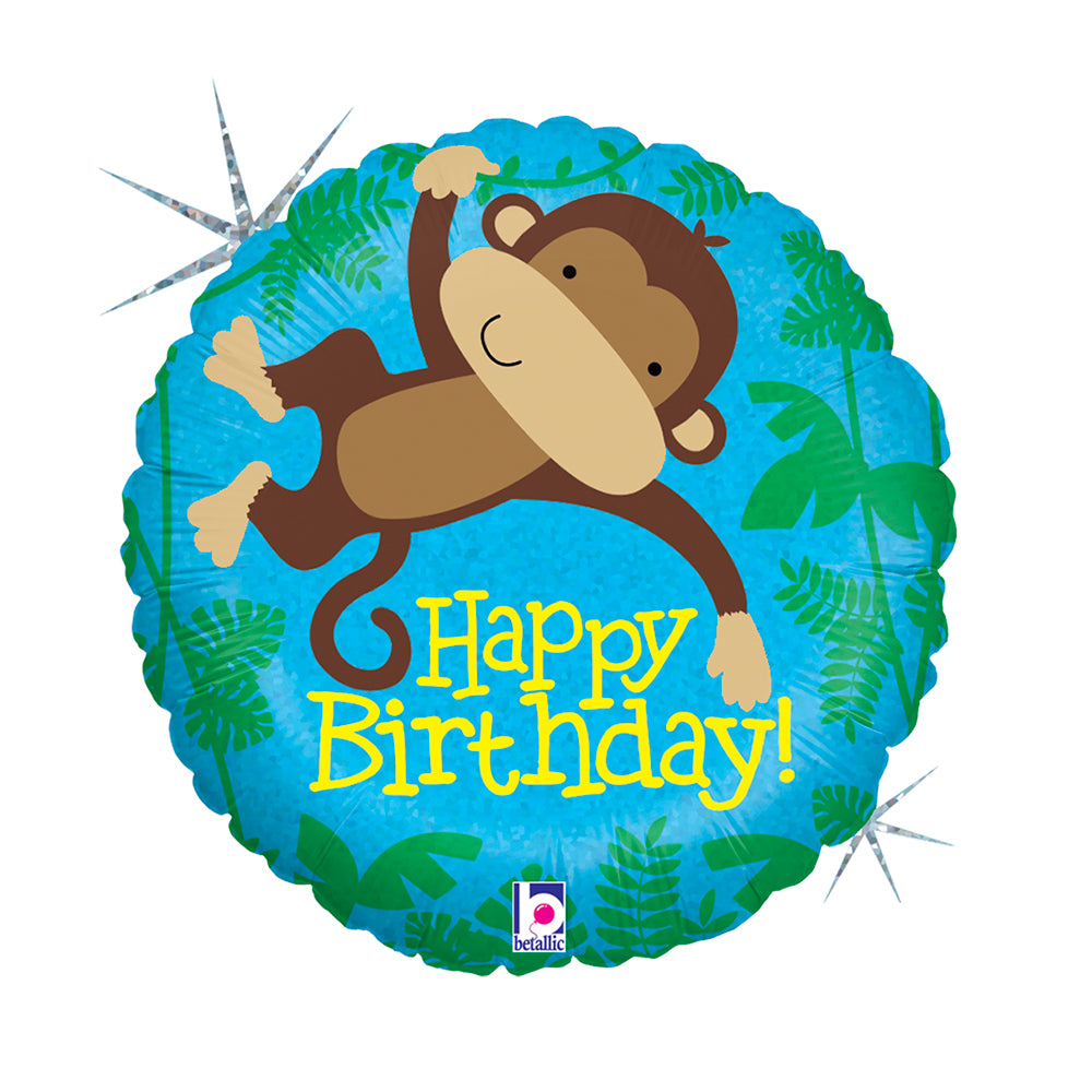 18" Holg. Monkey Buddy Birthday Foil Balloon