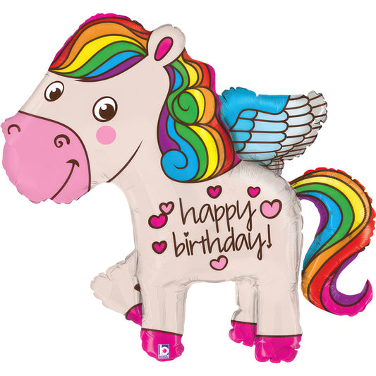 36" Rainbow Birthday Pony Foil Balloon