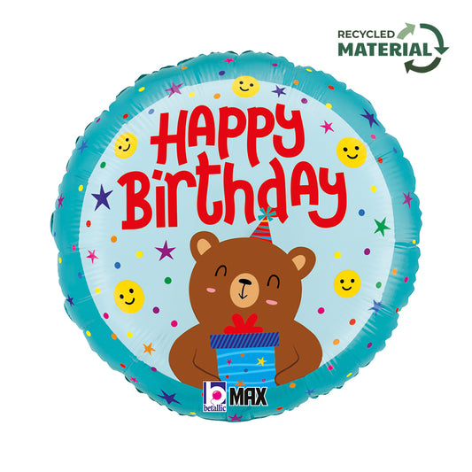 18" Birthday Smiley Bear Foil Balloon