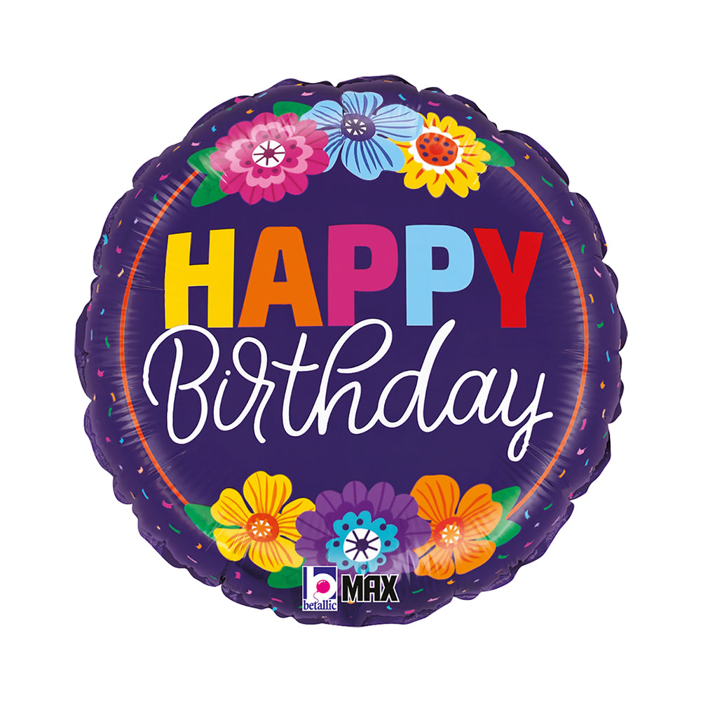 18" Bold Blooms Birthday Foil Balloon