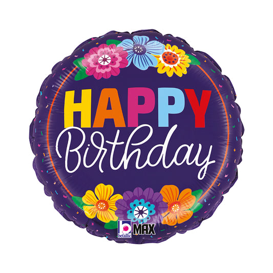 18" Bold Blooms Birthday Foil Balloon