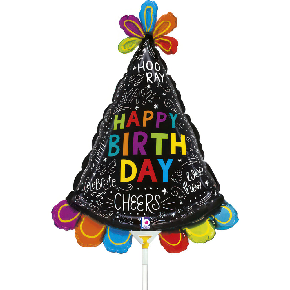 9" Birthday Hat Doodle Mini Foil Balloon