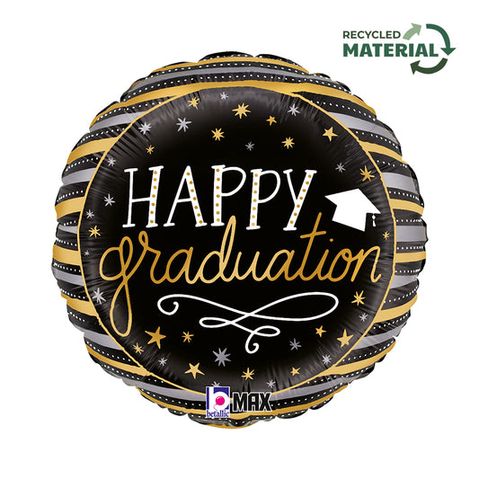 18" Satin Metallic Graduation Stripes Foil Balloon