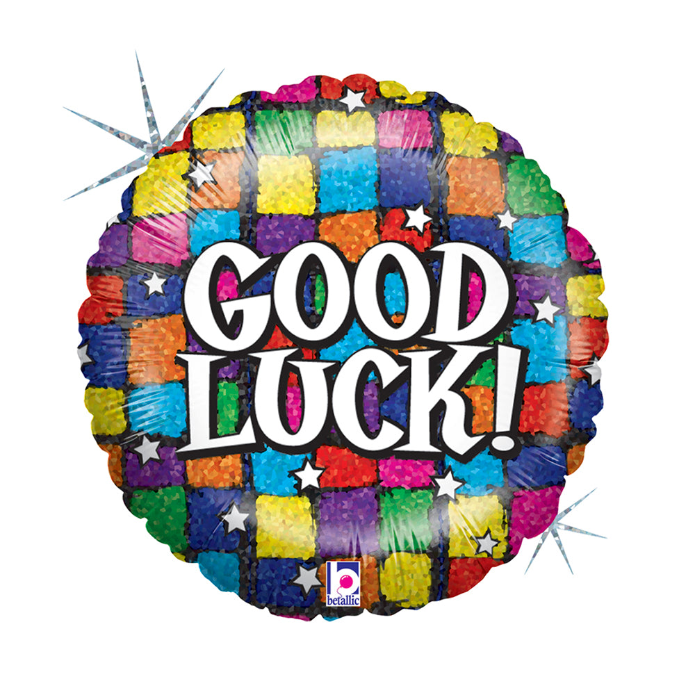 18" Holg. Good Luck Squares Foil Balloon