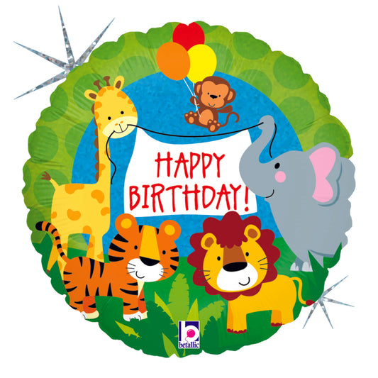 18" Holg. Jungle Animals Birthday Foil Balloon