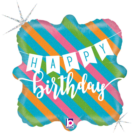 18" Birthday Banner & Stripes Foil Balloon
