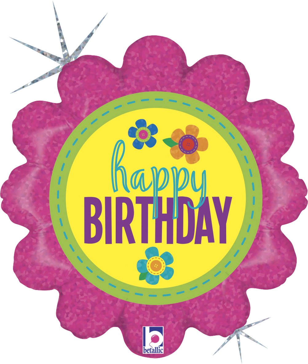18" Holg. Birthday Button Flower Foil Balloon