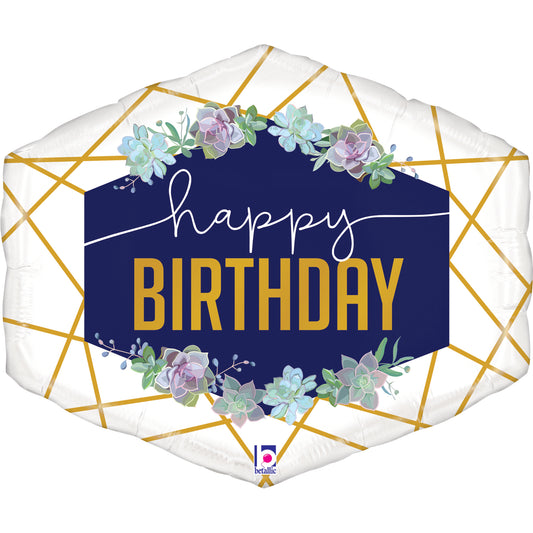 30" Geo Navy Birthday Foil Balloon
