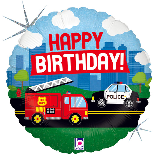 18" Birthday Train & Police Car Foil Balloon