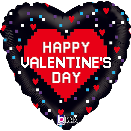 18" Happy Valentines Black Heart Foil Balloon