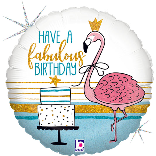 18" Holg. Fabulous Flamingo Birthday Foil Balloon