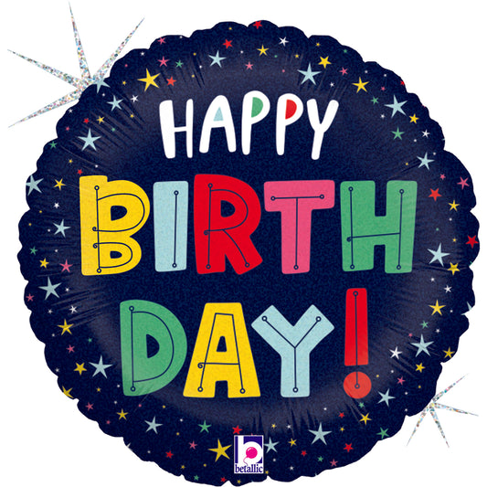 18" Birthday Colourful Stars Foil Balloon