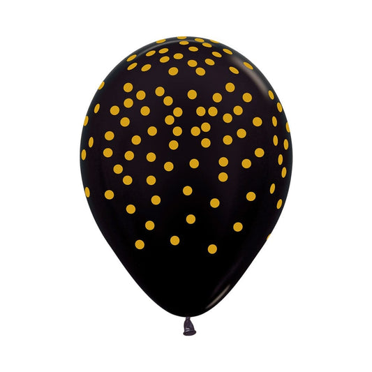 Fashion Black & Gold Confetti Round Latex Balloon